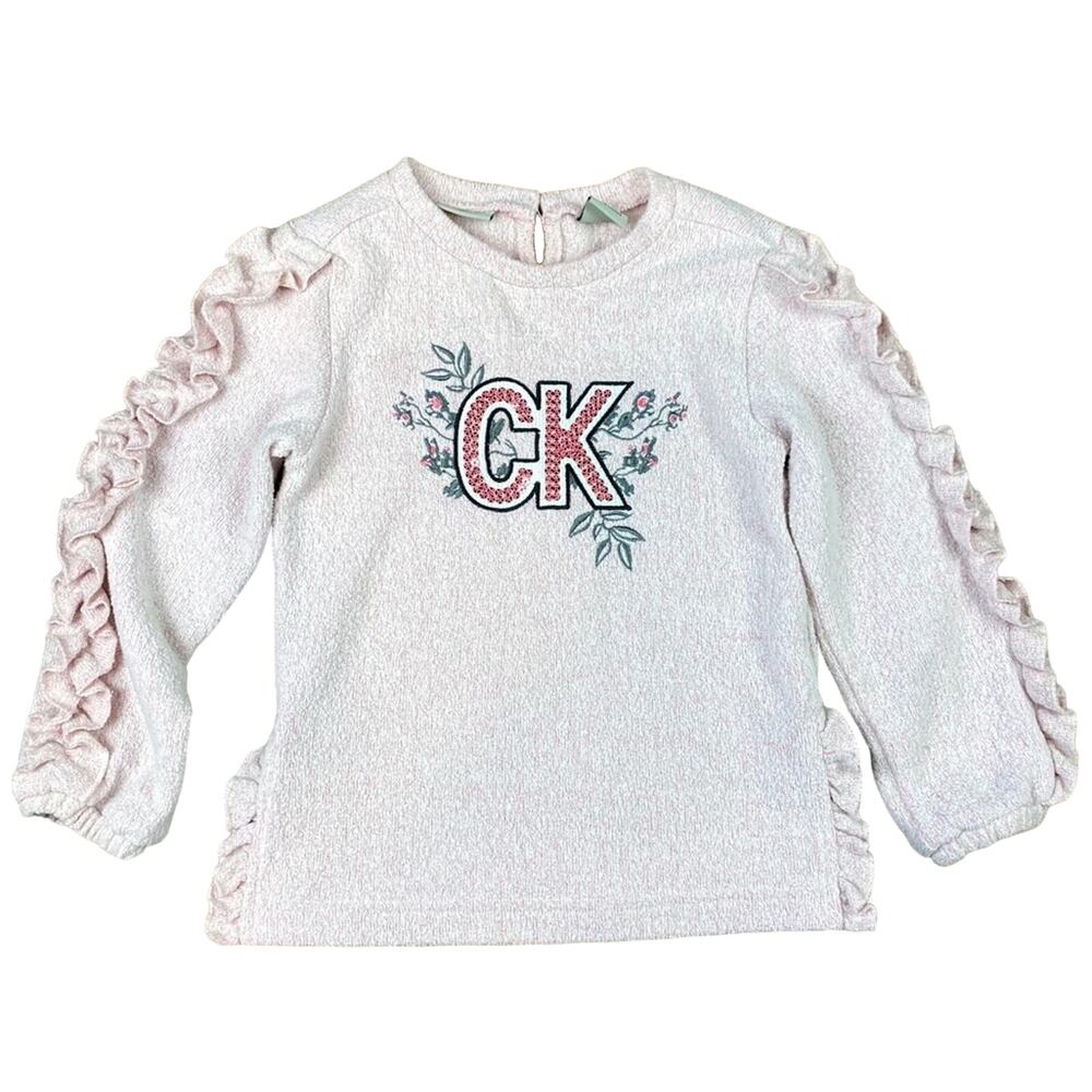 Calvin Klein Fleece Ruffle Sequined Pink Top Sz 6